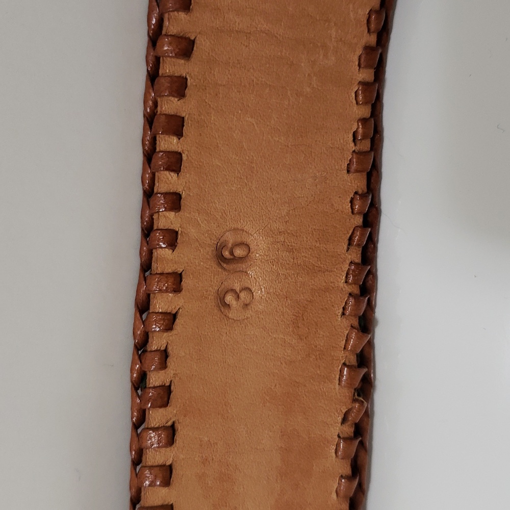 Vintage Guatemalan Handmade Whipstitch Leather and Woven Textile Belt - Picture 5 of 6